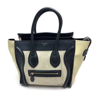 CELINE Micro Shopper Luggage Tote Bag Beige x Black Canvas x Leather